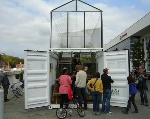 Grande recipiente de estufa para cultivo de vegetais de folhas suportado por estrutura de aço